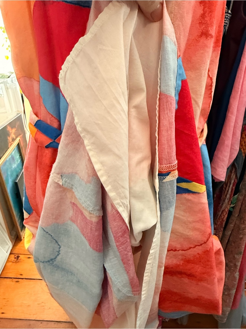 Banana Republic Vibrant Abstract Halter Linen Maxi Dress in Red, Blue, Yellow - Picture 4 of 4